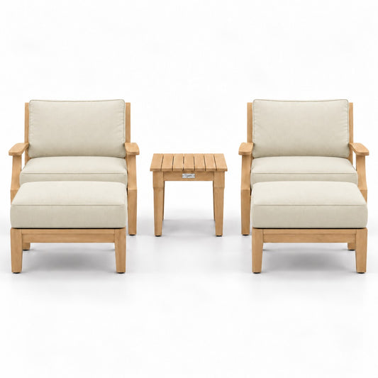 Mila Teak Outdoor Chair Lounge Set – 5 Piece in Sunbrella 5453 Canvas Canvas | Jr's Patio San Diego