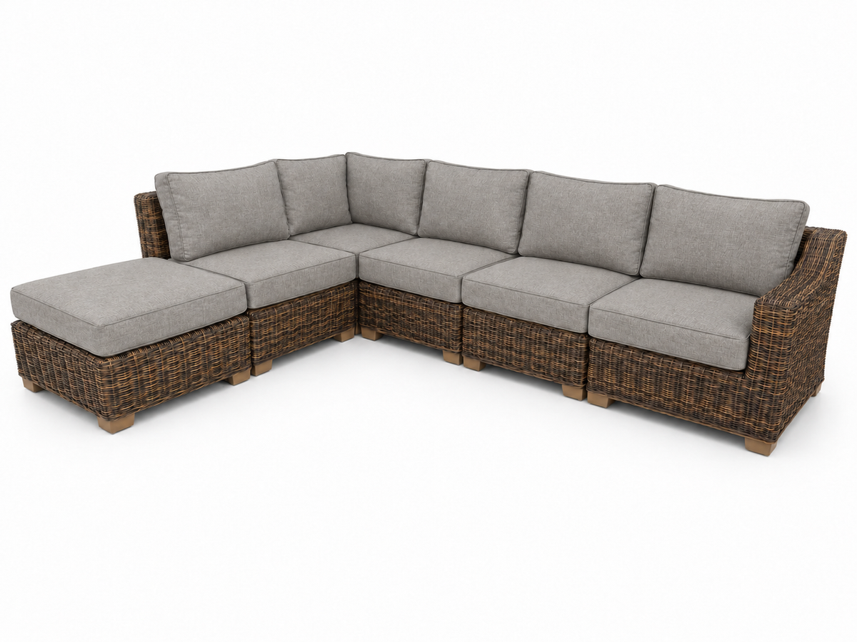Seacoast – 6pc Sectional Set in brown wicker, Cast Shale (40432)