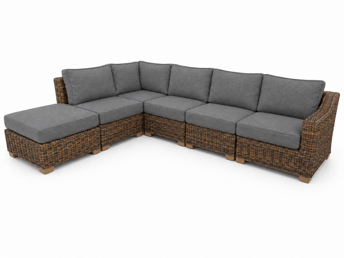 Seacoast – 6pc Sectional Set in brown wicker, Cast Slate (40434)