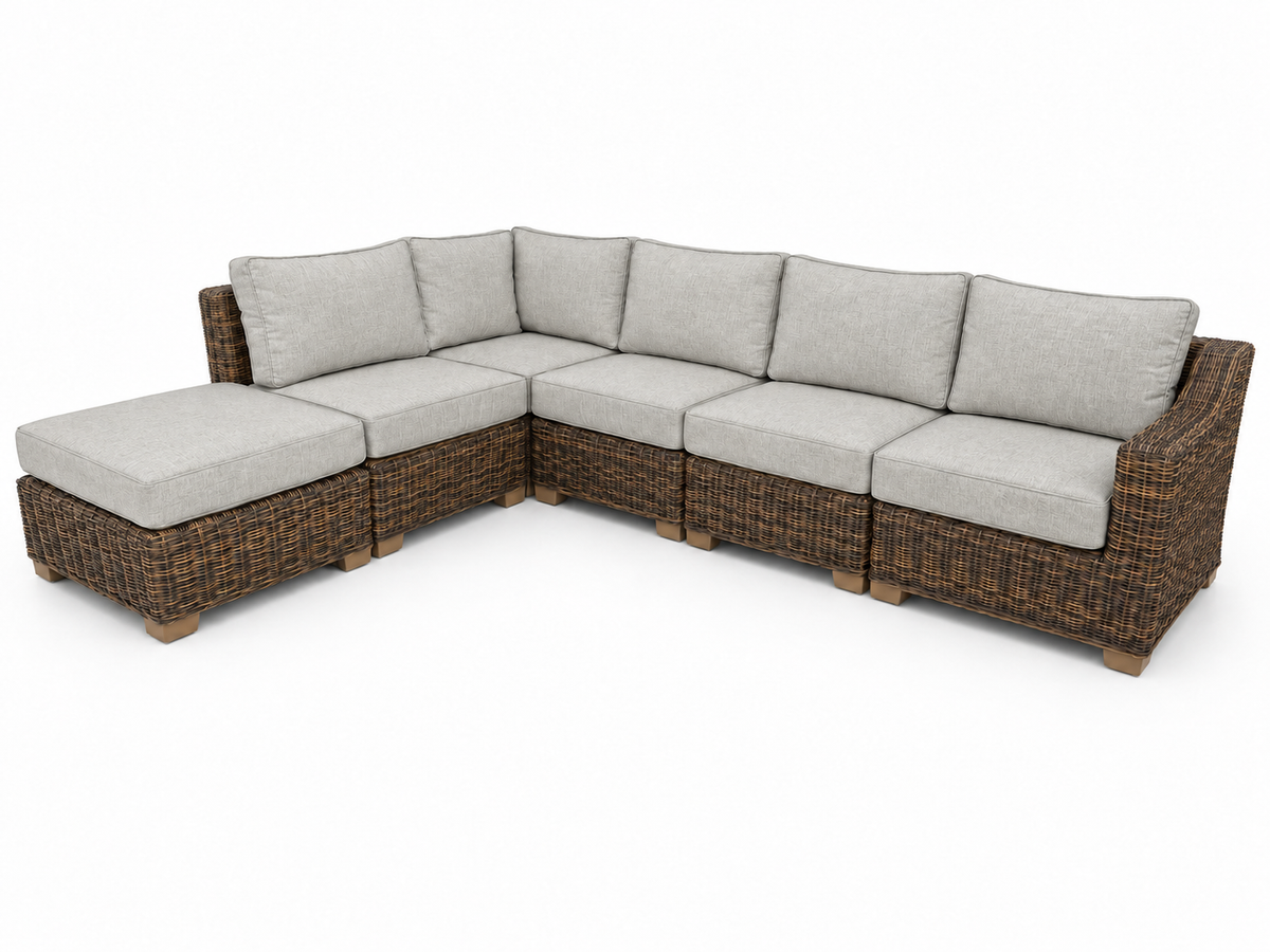 Seacoast – 6pc Sectional Set in brown wicker, Canvas Granite (5402)
