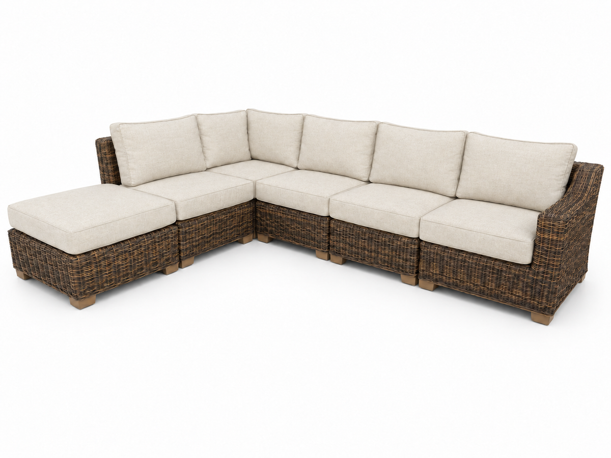 Seacoast – 6pc Sectional Set in brown wicker, Canvas Canvas (5453)
