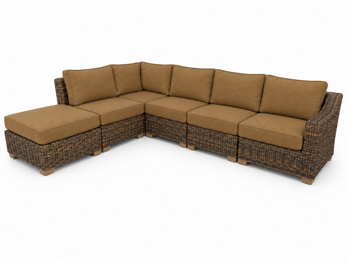 Seacoast – 6pc Sectional Set in brown wicker, Canvas Teak (5488)