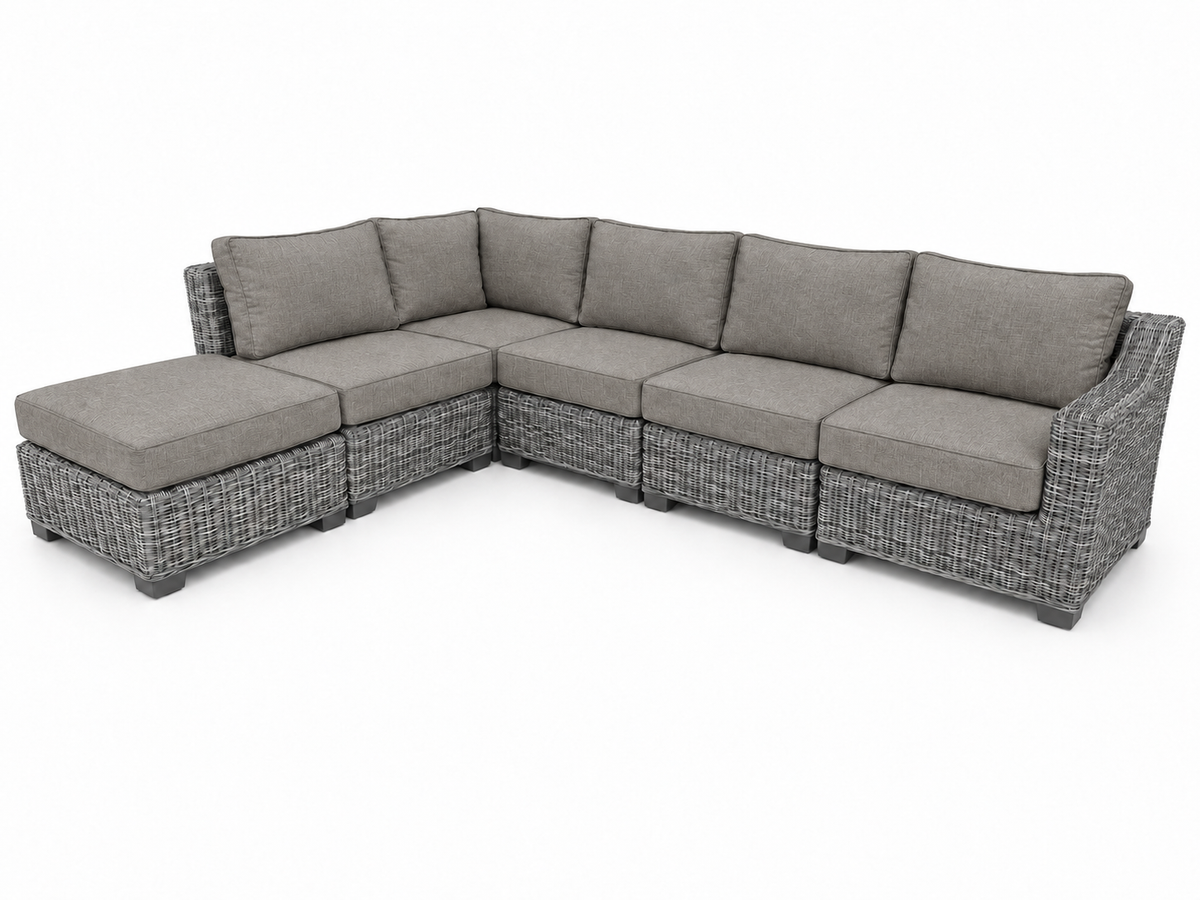 Seacoast – 6pc Sectional Set in gray wicker, Cast Shale (40432)