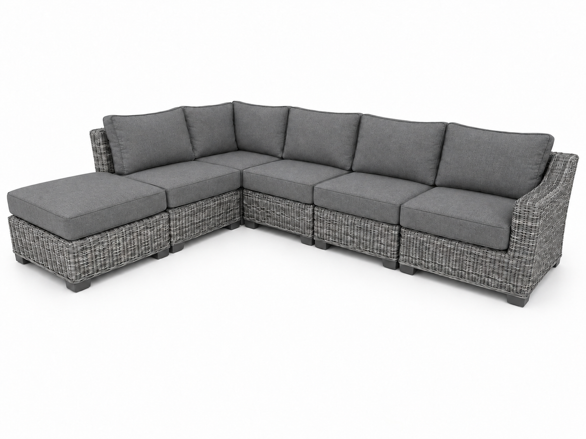Seacoast – 6pc Sectional Set in gray wicker, Cast Slate (40434)
