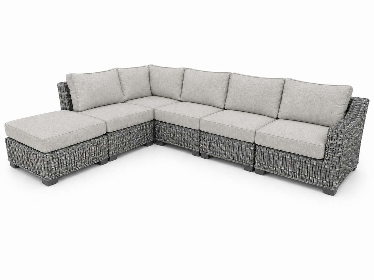 Seacoast – 6pc Sectional Set in gray wicker, Canvas Granite (5402)