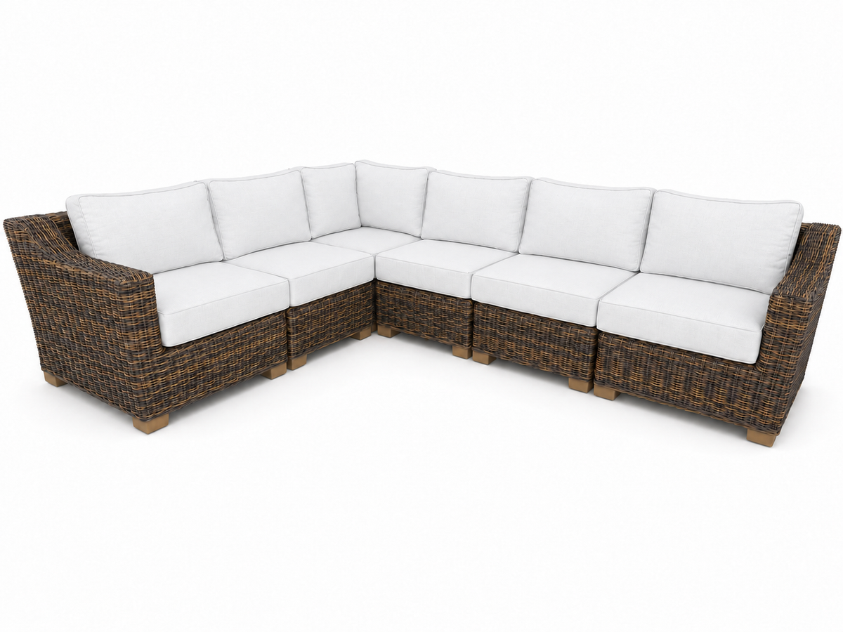 Seacoast – 8 X10 Sectional in brown wicker, Olefin White