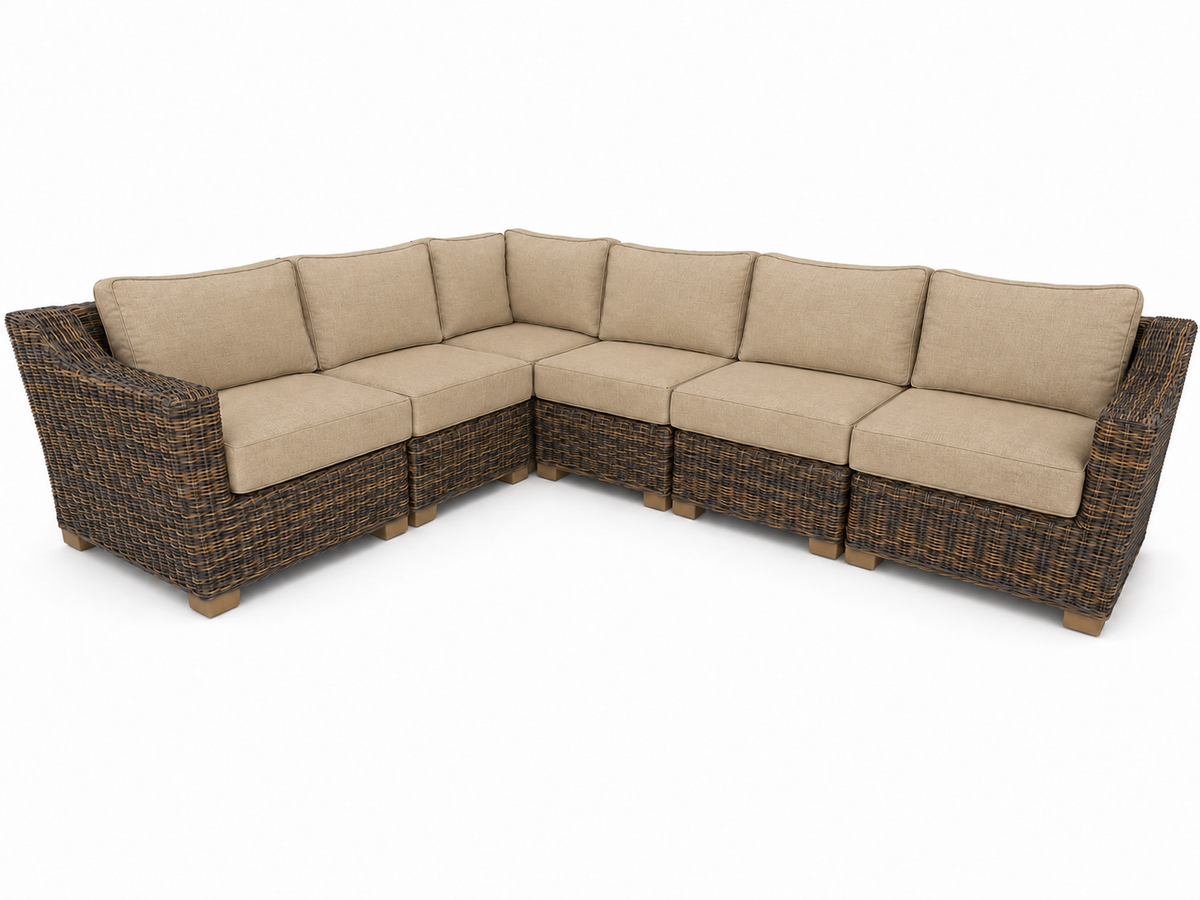 Seacoast – 8 X10 Sectional in brown wicker, Spectrum Sand (48019)