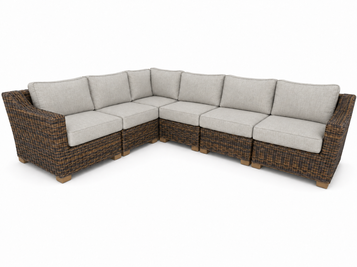 Seacoast – 8 X10 Sectional in brown wicker, Canvas Granite (5402)