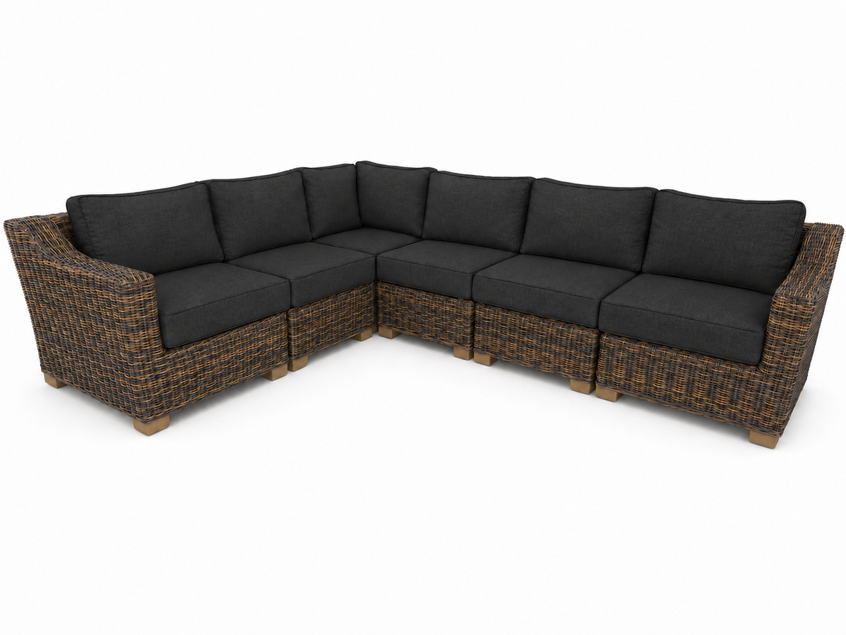 Seacoast – 8 X10 Sectional in brown wicker, Canvas Black (5408)