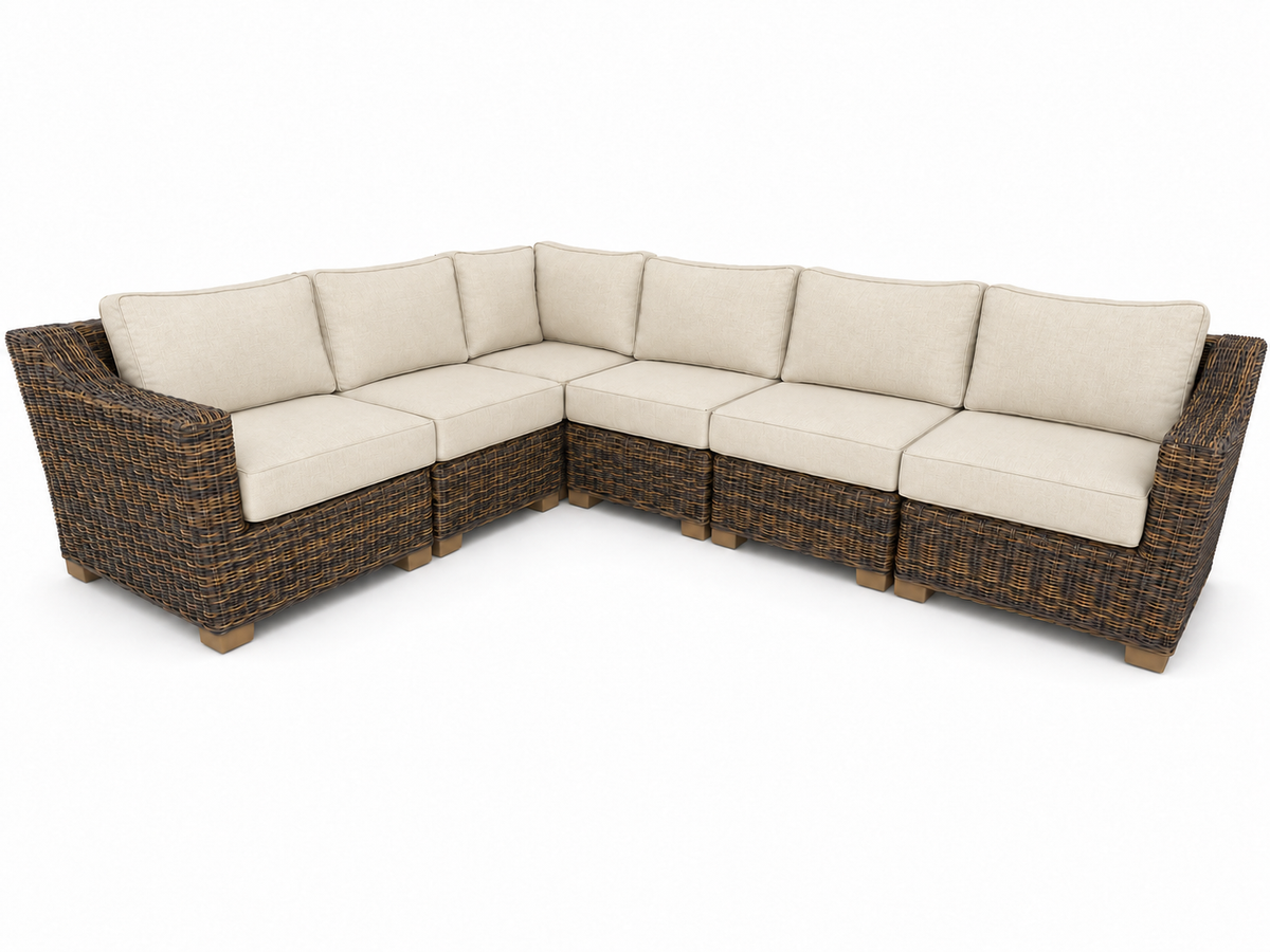 Seacoast – 8 X10 Sectional in brown wicker, Canvas Canvas (5453)