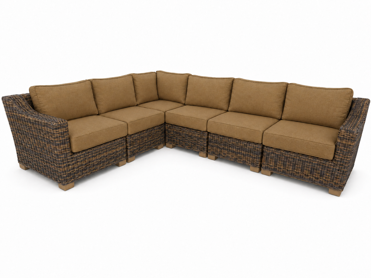 Seacoast – 8 X10 Sectional in brown wicker, Canvas Teak (5488)