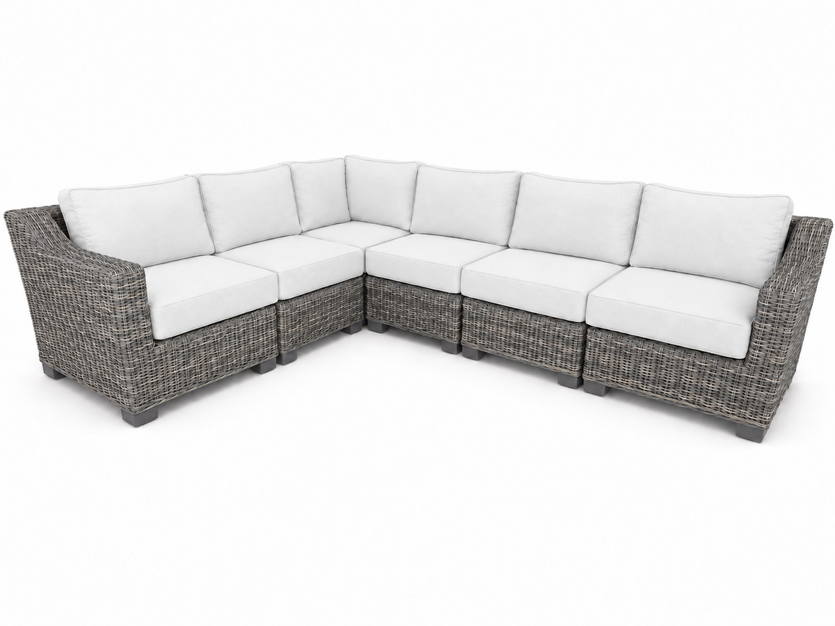 Seacoast – 8 X10 Sectional in gray wicker, Olefin White