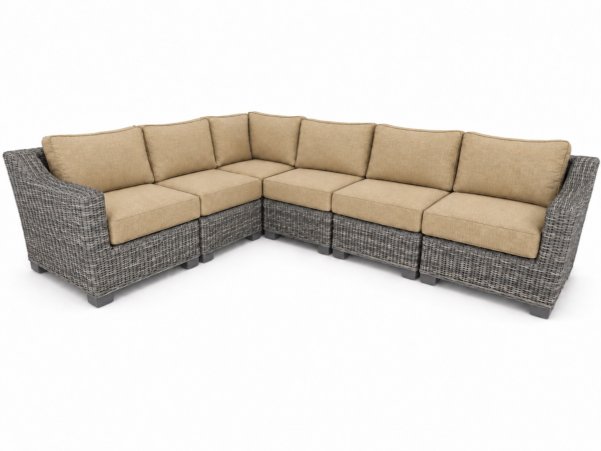 Seacoast – 8 X10 Sectional in gray wicker, Spectrum Sand (48019)