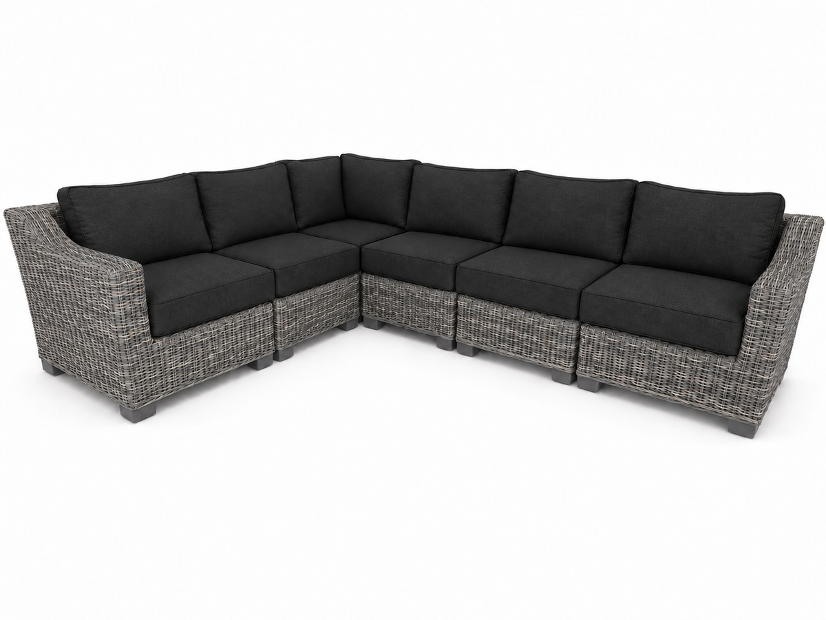 Seacoast – 8 X10 Sectional in gray wicker, Canvas Black (5408)