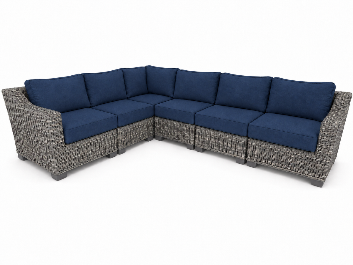 Seacoast – 8 X10 Sectional in gray wicker, Canvas Navy (5439)