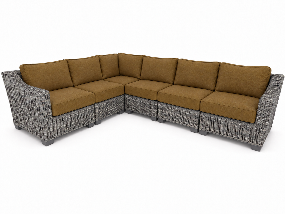 Seacoast – 8 X10 Sectional in gray wicker, Canvas Teak (5488)