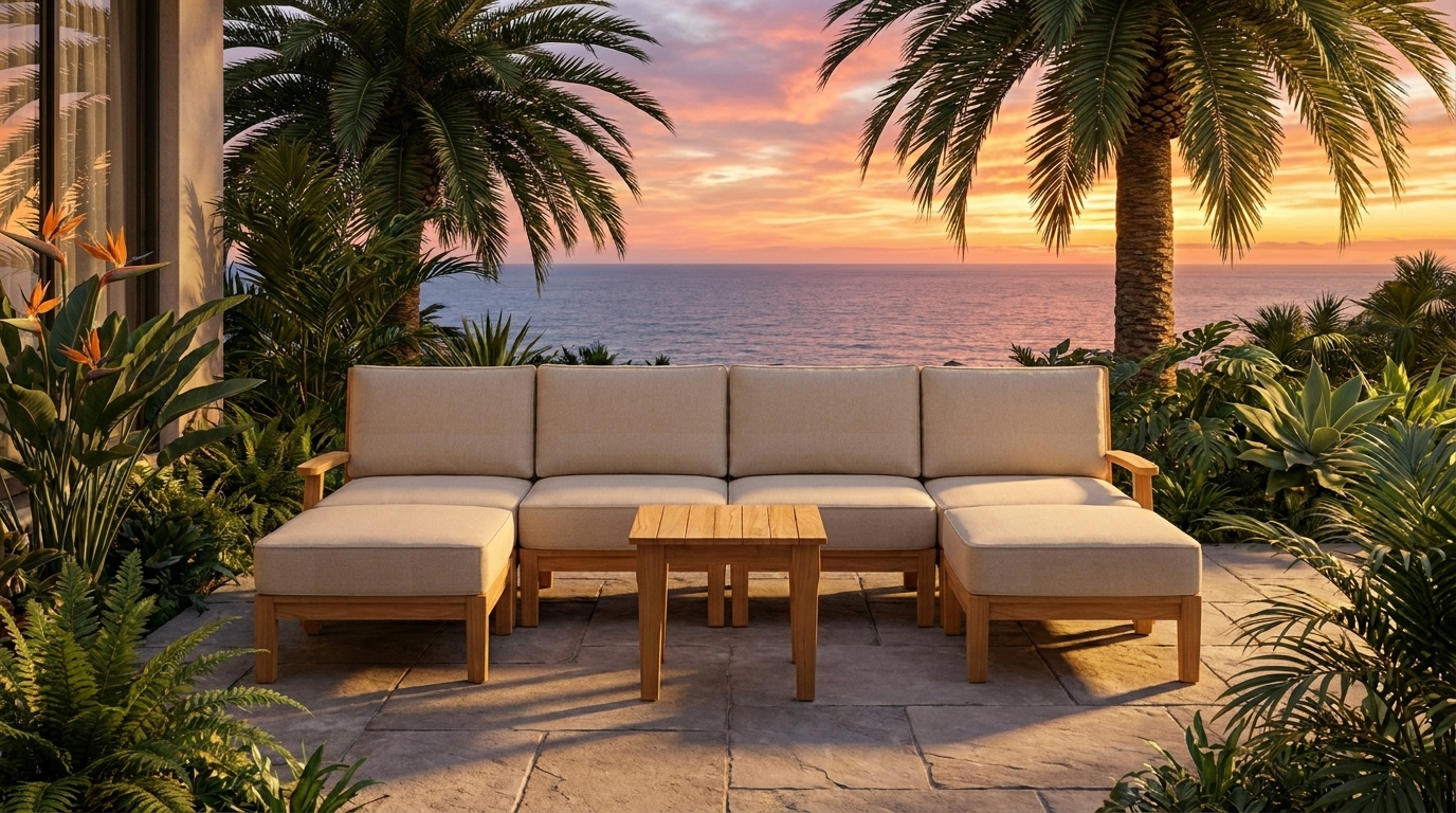 Mila Teak Outdoor U-Shape Sectional – 7 Piece lifestyle