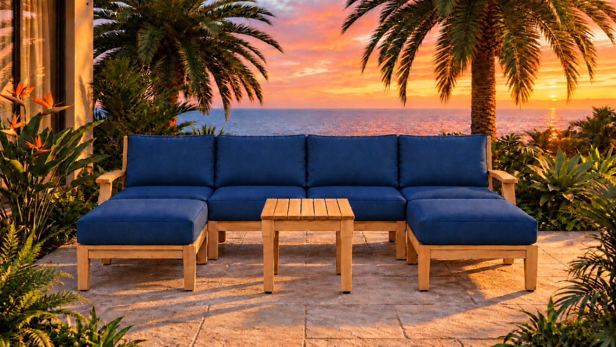 Mila Teak Outdoor U-Shape Sectional – 7 Piece - Lifestyle - Jrs Patio San Diego