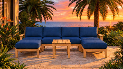 Mila Teak Outdoor U-Shape Sectional – 7 Piece - Lifestyle - Jrs Patio San Diego