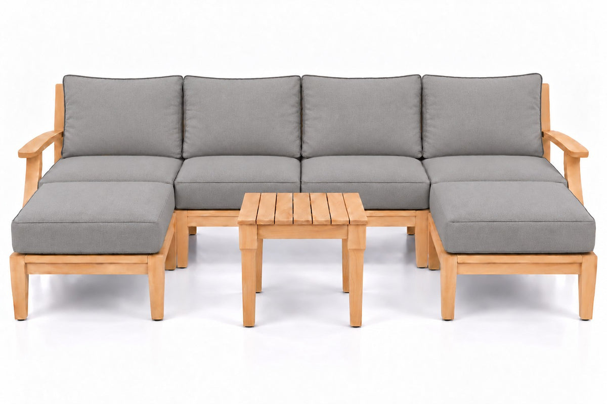Mila Teak Outdoor U-Shape Sectional with 2 Ottomans – 7 Piece in Sunbrella 5402 Canvas Granite | Jr's Patio San Diego