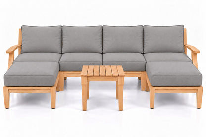 Mila Teak Outdoor U-Shape Sectional with 2 Ottomans – 7 Piece in Sunbrella 5402 Canvas Granite | Jr's Patio San Diego
