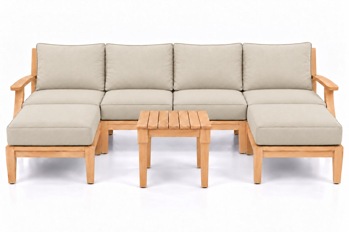 Mila Teak Outdoor U-Shape Sectional with 2 Ottomans – 7 Piece in Sunbrella 5453 Canvas Canvas | Jr's Patio San Diego