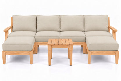 Mila Teak Outdoor U-Shape Sectional with 2 Ottomans – 7 Piece in Sunbrella 5453 Canvas Canvas | Jr's Patio San Diego