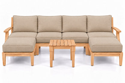 Mila Teak Outdoor U-Shape Sectional with 2 Ottomans – 7 Piece in Sunbrella 5492 Canvas Flax | Jr's Patio San Diego