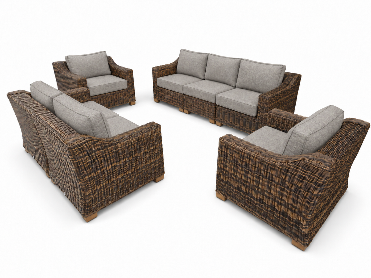 Seacoast – Outdoor Lounge Set in brown wicker, Cast Shale (40432)