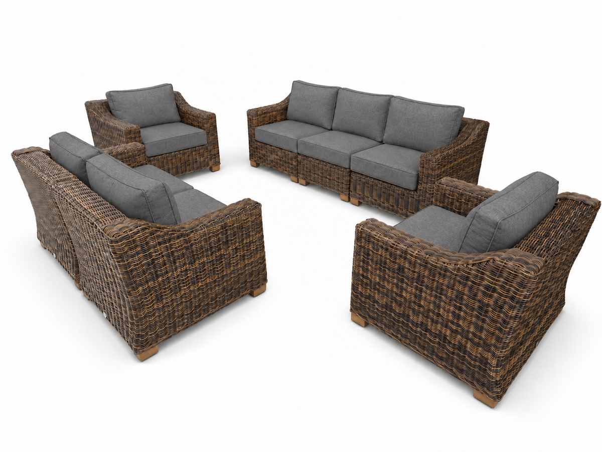 Seacoast – Outdoor Lounge Set in brown wicker, Cast Slate (40434)