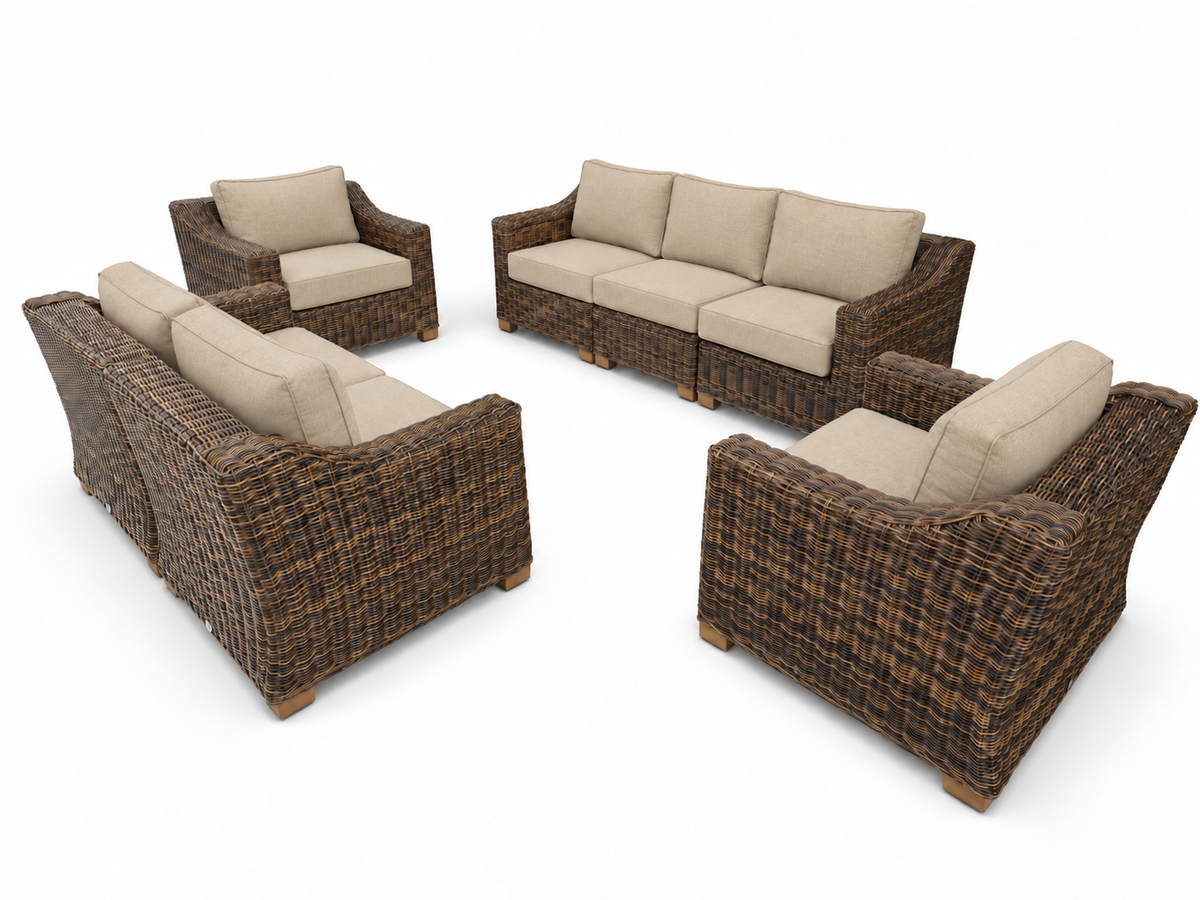 Seacoast – Outdoor Lounge Set in brown wicker, Spectrum Sand (48019)