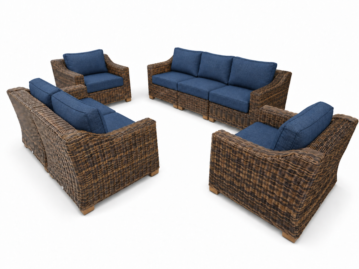 Seacoast – Outdoor Lounge Set in brown wicker, Spectrum Indigo (48080)