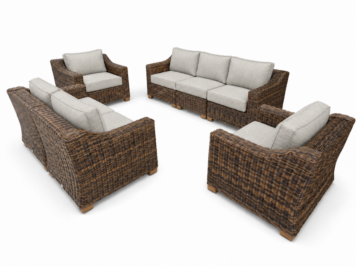 Seacoast – Outdoor Lounge Set in brown wicker, Canvas Granite (5402)