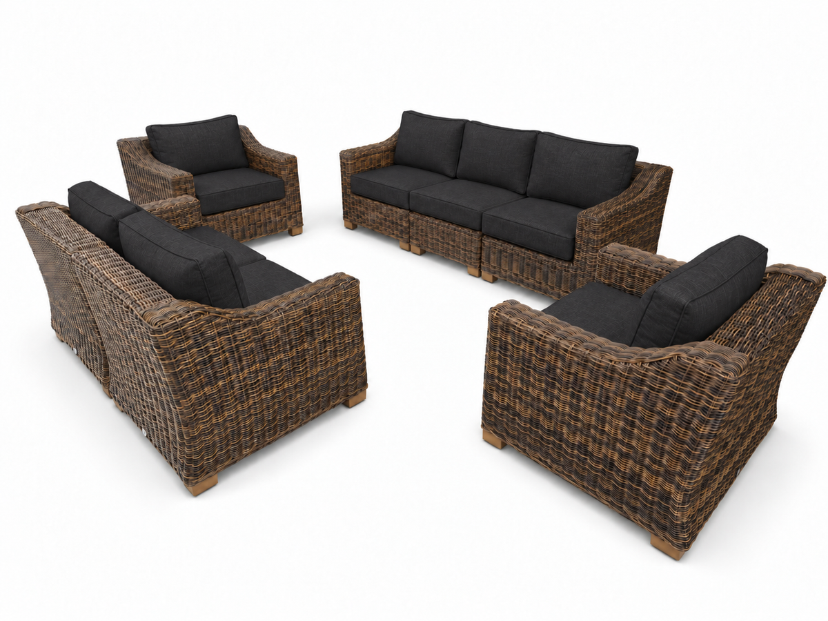 Seacoast – Outdoor Lounge Set in brown wicker, Canvas Black (5408)