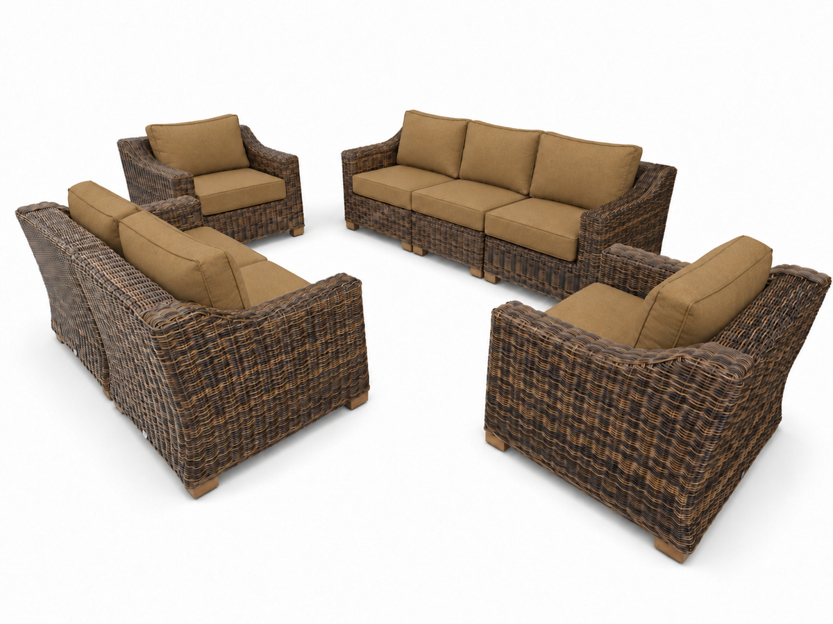 Seacoast – Outdoor Lounge Set in brown wicker, Canvas Teak (5488)