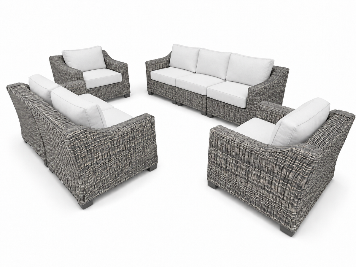 Seacoast – Outdoor Lounge Set in gray wicker, Olefin White