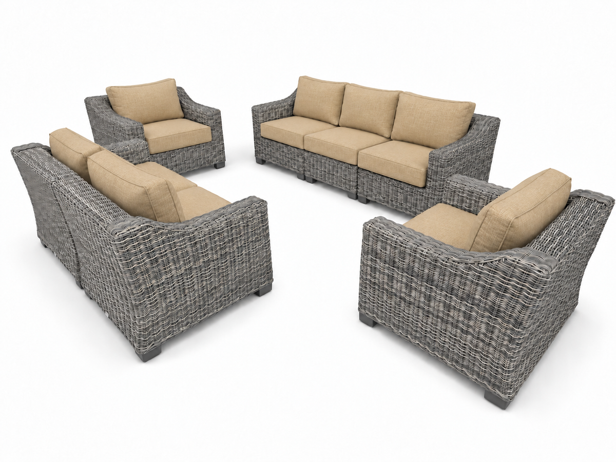 Seacoast – Outdoor Lounge Set in gray wicker, Spectrum Sand (48019)