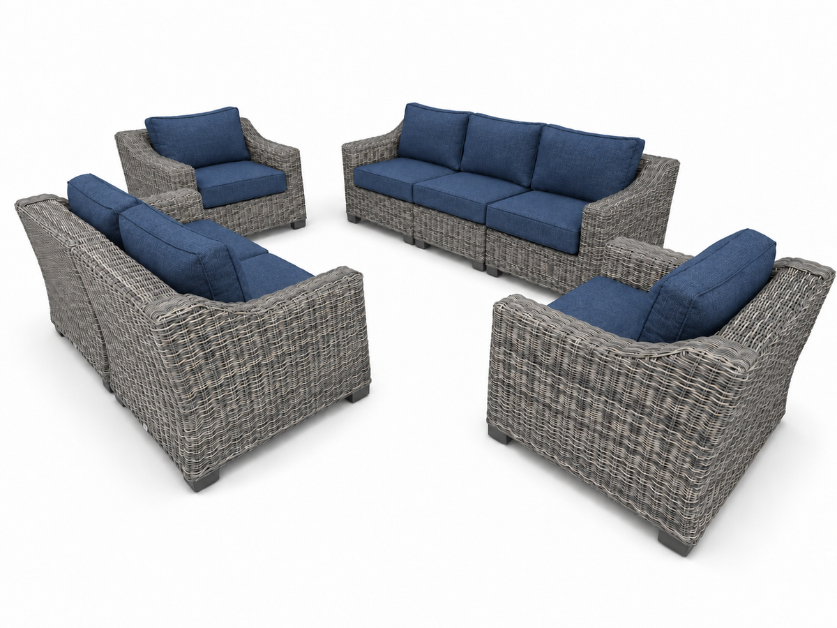 Seacoast – Outdoor Lounge Set in gray wicker, Spectrum Indigo (48080)