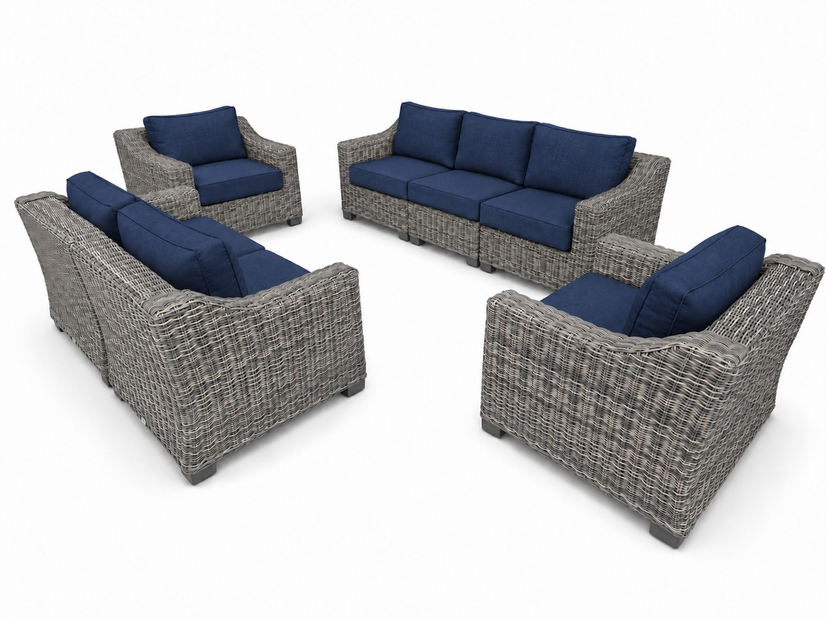 Seacoast – Outdoor Lounge Set in gray wicker, Canvas Navy (5439)