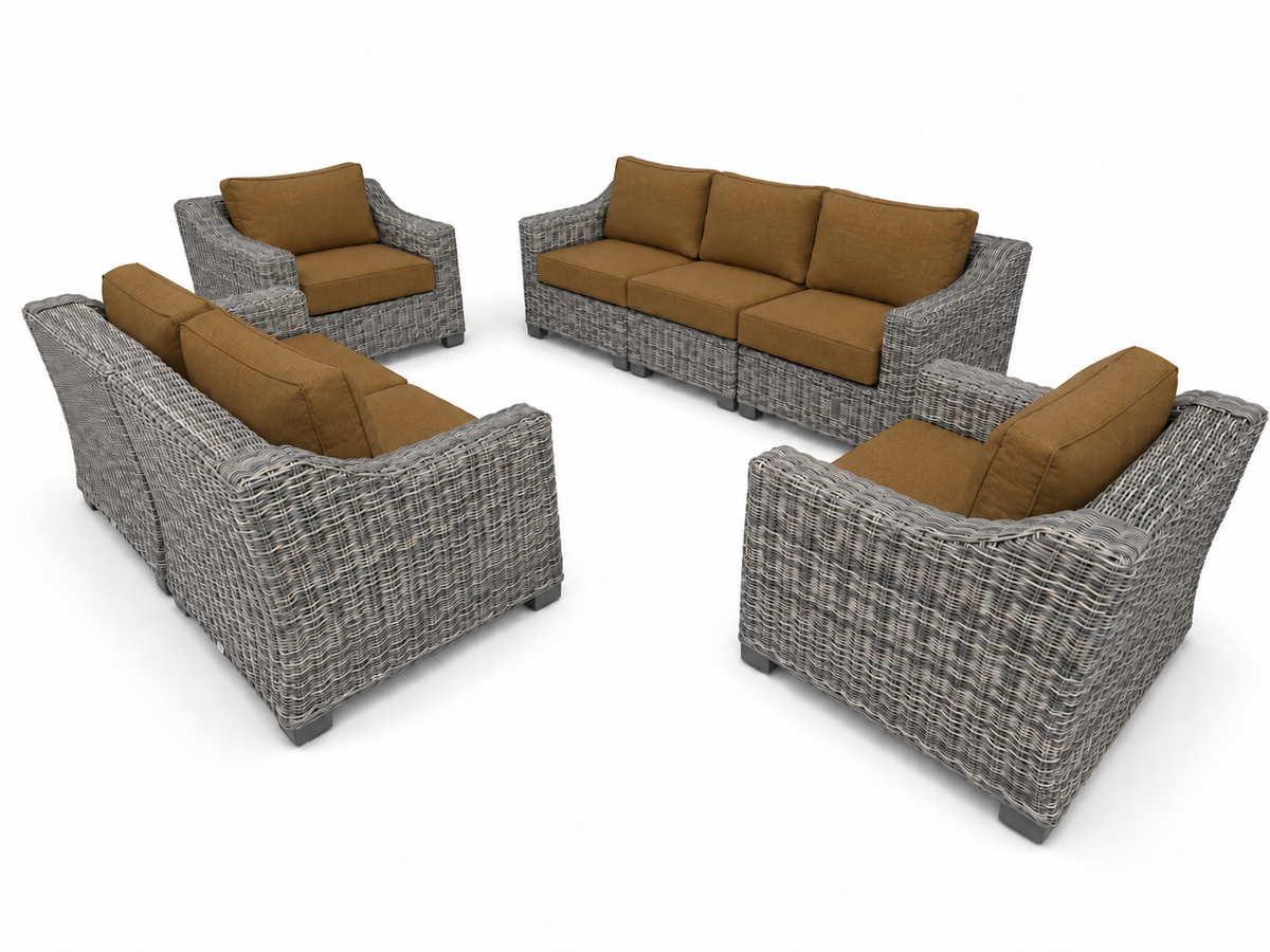 Seacoast – Outdoor Lounge Set in gray wicker, Canvas Teak (5488)