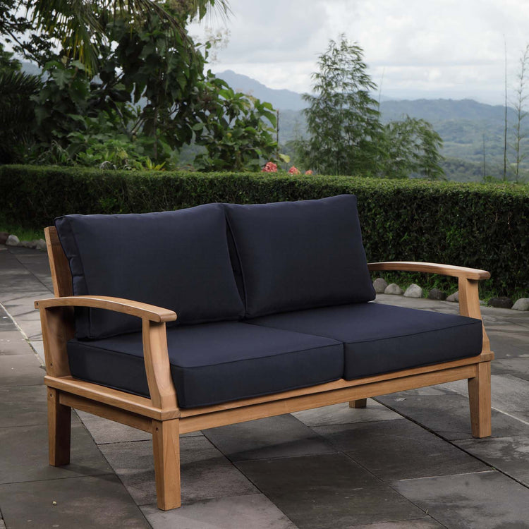 Marina Outdoor Patio Teak Loveseat - Natural Navy