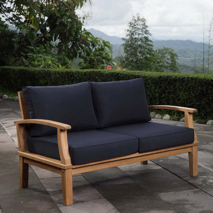 Marina Outdoor Patio Teak Loveseat - Natural Navy