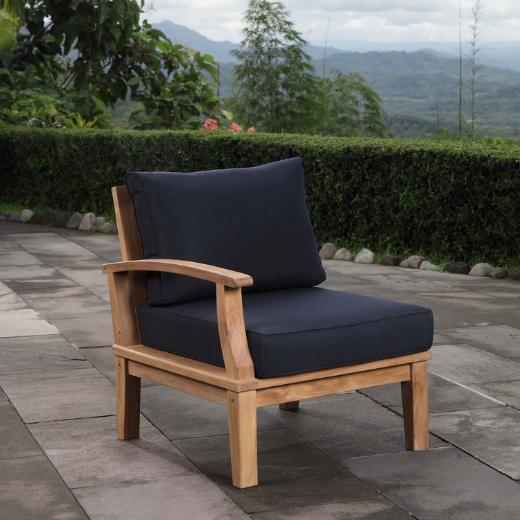 Marina Outdoor Patio Teak Left-Facing Sofa - Natural Navy