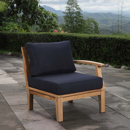 Marina Outdoor Patio Teak Right-Facing Sofa - Natural Navy