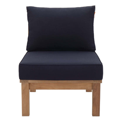 Marina Armless Outdoor Patio Teak Sofa - Natural Navy