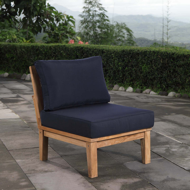 Marina Armless Outdoor Patio Teak Sofa - Natural Navy