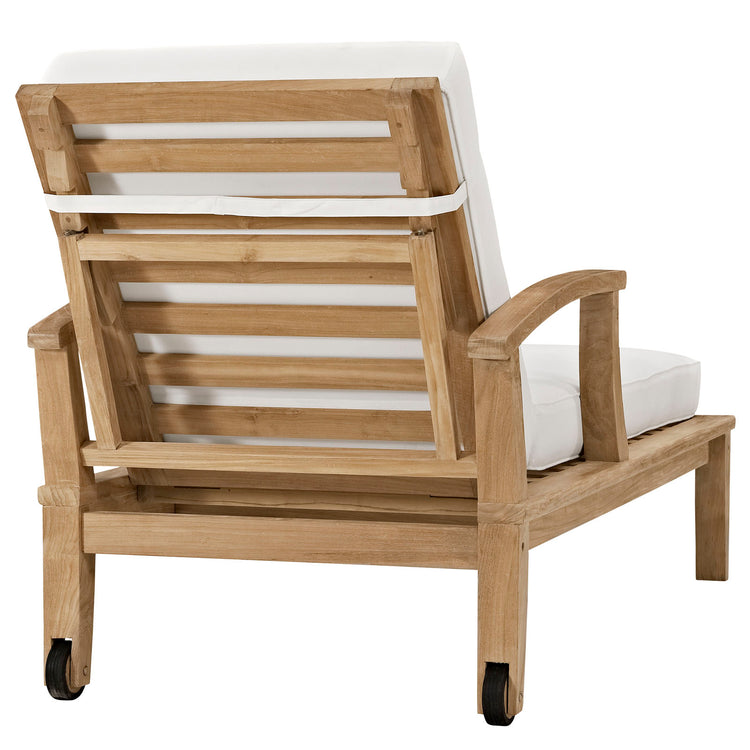 Marina Outdoor Patio Teak Single Chaise - Natural White