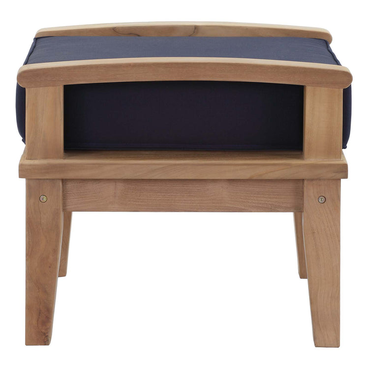 Marina Outdoor Patio Teak Ottoman - Natural Navy