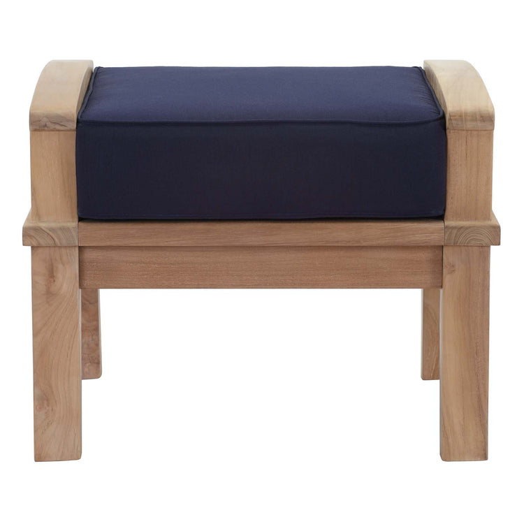 Marina Outdoor Patio Teak Ottoman - Natural Navy