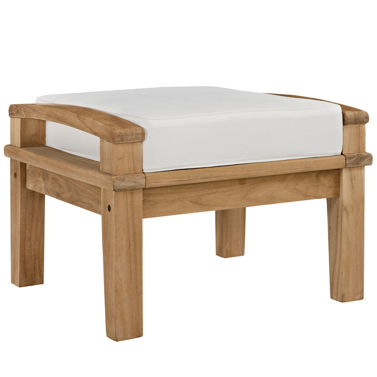 Marina Outdoor Patio Teak Ottoman - Natural White